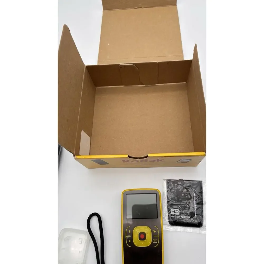 Kodak Zx1 HD Pocket Video Camera Yellow– Tested –Turns On W/ Accessories & Box